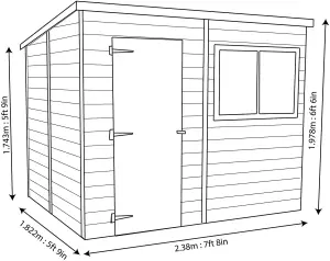 Shire Caldey 8x6 ft Pent Wooden Shed with floor & 1 window (Base included) - Assembly service included