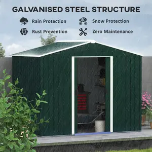 Outsunny 8 x 6ft Garden Storage Shed with Double Sliding Door Outdoor Green