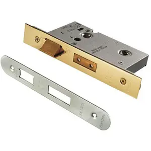 Satin Steel Locking Bathroom Door Sashlock Latch - Radius Forend 76mm Deep