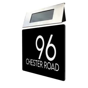 Personalised Aluminium House Plaque with Solar Light Customised with Your House Number and Street Name 200 x 130mm Black