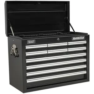 10 Drawer Lockable Tool Chest in Black - Durable Storage Cabinet 660 x 315 x 485mm