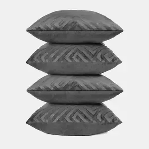 4 x Matte Geo Velvet Cushion Covers Filled