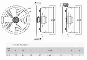 AirTech-UK Commercial Axial Extractor Sucker Canopy Cased Fan -450mm