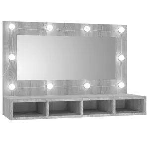 Berkfield Mirror Cabinet with LED Grey Sonoma 90x31.5x62 cm