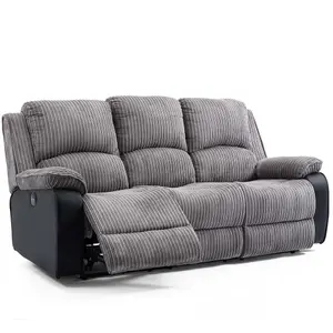 Postana Electric High Back Jumbo Cord Fabric Recliner 3 Seater Sofa (Grey)