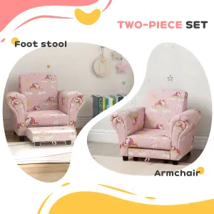 AIYAPLAY 2 Piece Kids Sofa Set with Unicorn Design, for Nursery, Pink