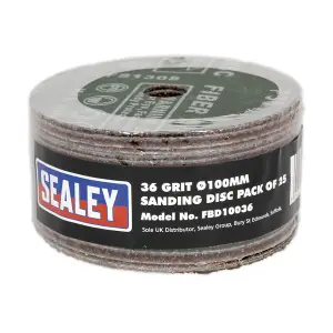 Sealey Sanding Disc Fibre Paper Backed 100mm 36Grit Pack Of 25 FBD10036