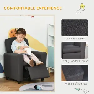 HOMCOM Kids Sofa with Footrest Linen Recliner Armchair Playroom Bedroom Grey