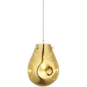 Hanging Ceiling Pendant Light - Gold Metallic Glass & Chrome Plate - 10W LED E27