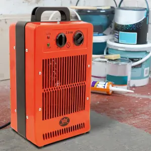 2.8kW Electric Industrial Fan Space Heater with 3 Settings, Carry Handle, Thermostat & Tip Over Safety Cut Out - H39 x W23 x D14cm