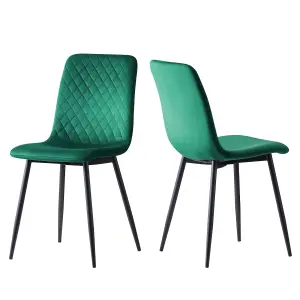 Set of 4 Lexi Velvet Fabric Dining Chairs with Metal Legs Green by MCC