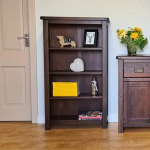 4 shelf medium bookcase, rich dark brown lacquer finish