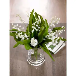 Bloom Artificial Single Lily Of The Valley Flower Stem - Faux Fake Silk Flower Indoor Home Decoration Floral Arrangements - L30cm