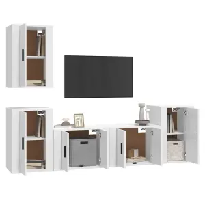 Berkfield 5 Piece TV Cabinet Set High Gloss White Engineered Wood