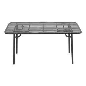 Black 160cm W Outdoor Garden Dining Table with Metal Slatted Top