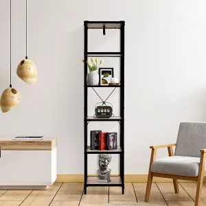 Industrial Style 6-Tier Metal Framed Wooden Bookshelf