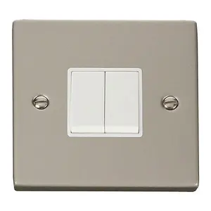 Pearl Nickel 10A 2 Gang 2 Way Light Switch - White Trim - SE Home