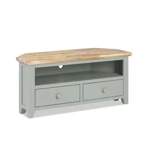 Florence Sage Green Corner TV Unit With 2 Drawers and Shelf