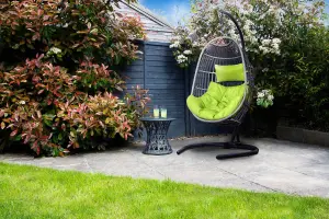 Folding Rattan Hanging Egg Chair with Lime Cushion