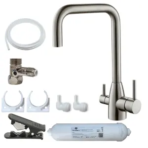 Hommix Olaf Brushed 304 Stainless Steel 3-Way Tap & Advanced Single Filter Under-sink Drinking Water Filter & Filter Kit