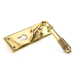 From The Anvil Aged Brass Reeded Lever Euro Lock Set