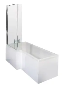 1700mm Left Hand L Shape Square Shower Bath, Bath Shower Screen and Front Panel