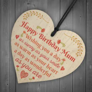 Red Ocean Gift For Her Handmade Happy Birthday Mum Wooden Heart Novelty Birthday Card Keepsake