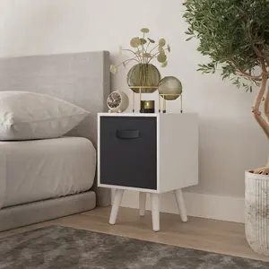 URBNLIVING 50cm Height  Black 1-Drawer White Cube Shelving Unit with Scandinavian White Legs