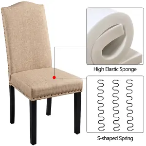 Yaheetech Set of 2 Khaki Classic Fabric Upholstered Dining Chair with Nailhead Trim