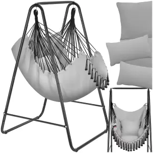 Swing Chair Alison - 3 thick pillows, boho style, book pocket & 160kg load capacity - grey