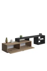 Optimo TV Stand with 4 Shelves and 1 Cabinet, 210 x 40 x 38 cm TV Unit Table for TVs up to 65 inch, Oak/Anthracite