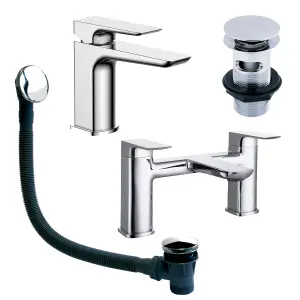 Zoia Chrome Basin & Bath Filler Tap Package Inc Basin & Bath Waste