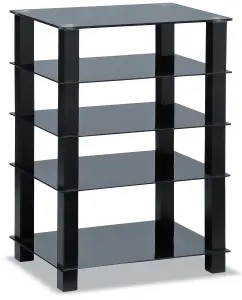 Centurion Supports TRINITY Black 5 Shelf with Black Legs Flat Screen TV Rack Glass Stand