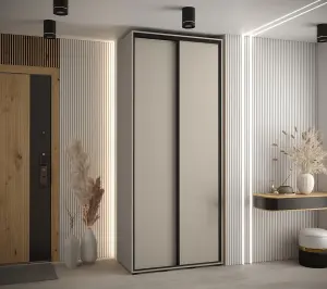 Dakota I Sleek Cashmere & Black Sliding Door Wardrobe 1200mm H2350mm D600mm with Two Hanging Rails and Six Shelves