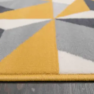 Yellow Ochre Grey Kaleidoscope Geometric Living Room Rug 240x330cm