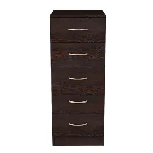 SunDaze Chest of Drawers Bedroom Furniture Bedside Cabinet with Handle 5 Tall Narrow Drawer Walnut 34.5x36x90cm