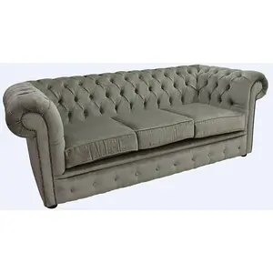 Chesterfield Handmade 3 Seater Sofa Settee Velluto Sage Green Fabric In Classic Style