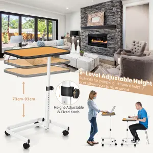 Costway Mobile Overbed Table Height Adjustable Hospital Laptop Table w/ Tilting Top