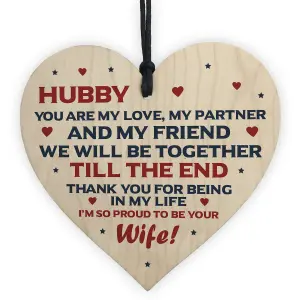 Red Ocean Husband Hubby Gift Novelty Wooden Heart Anniversary Birthday Gift For Him Poem Gift From Wife