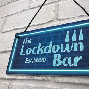 Lockdown Bar Blue Neon Effect Theme Home Bar Sign Quarantine Gift Gift