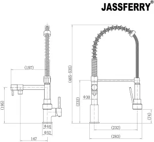 JASSFERRY Kitchen Sink Mixer Tap Chrome Brass 360 Degree Rotation Single Hole with Pull Out Spray