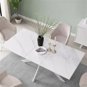 Varden White Ceramic Extending Dining Table 8-10 Seater Modern - Daals - Dining Tables