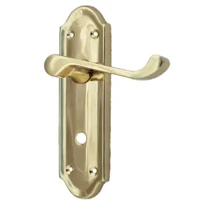 Ashford Door Handle Bathroom Lock Scroll Lever - Polished Brass