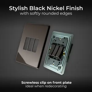 BG FBN43 Nexus Screwless Flat-Plate Triple Light Switch Black Nickel 2 Way 10A