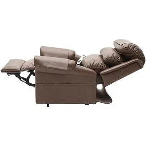 Dual Motor Rise and Recline Armchair - Waterfall Pillow - Nutmeg PU Leather