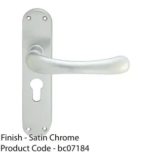 Rounded Smooth Latch & EURO Lock Door Handle - Satin Chrome Lever On Backplate