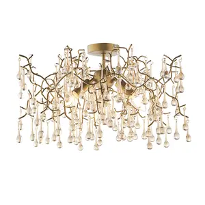 Luminosa Rimini 3 Light Ceiling Semi Flush Aged Gold Paint & Champagne Lustre Glass