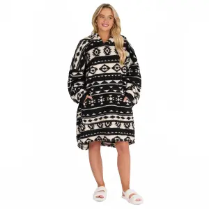 Teddy Hoodie Blanket Aztec Geo Soft Giant Jumper Plush Oversized Wearable Throw