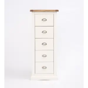 Cosenza 5 Drawer Narrow Chest of Drawers Chrome Cup Handle