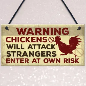 Red Ocean Funny Chicken Hen Plaque Novelty Warning Hanging Sign For Chicken Coop Outdoor Gate Garden Decor Sign